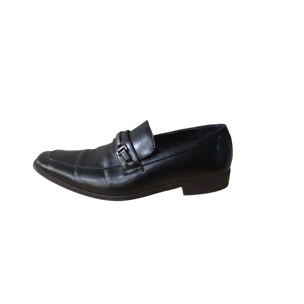 Perry Ellis Mens Black Leather Bit‎ Loafers Square Toe Dress Shoes Size 10.5